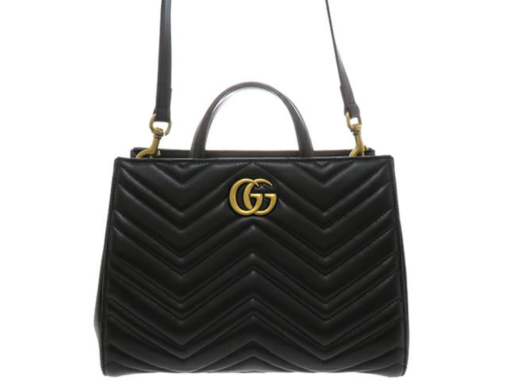 Gucci GG Marmont Top Handle Bag Quilted Shoulder Leather Black